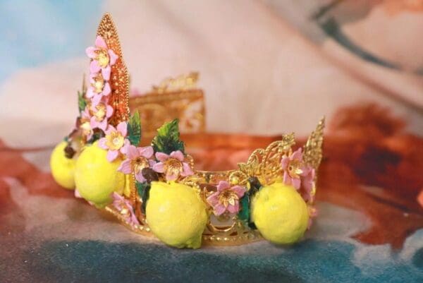 SOLD! 10220 Vivid Sicilian Lemon Baroque Headband Crown - Image 3