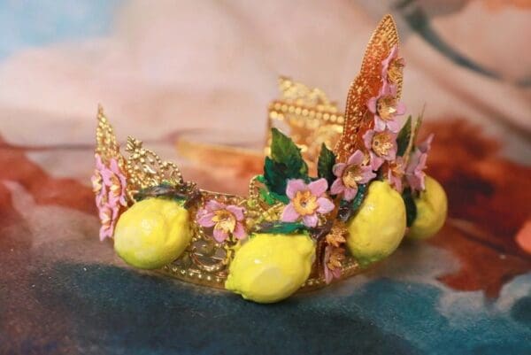 SOLD! 10220 Vivid Sicilian Lemon Baroque Headband Crown - Image 4