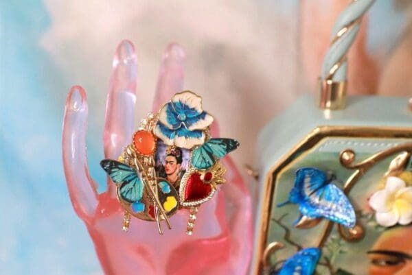 10268 Frida Kahlo Butterfly Massive Adjustable Cocktail Ring - Image 4