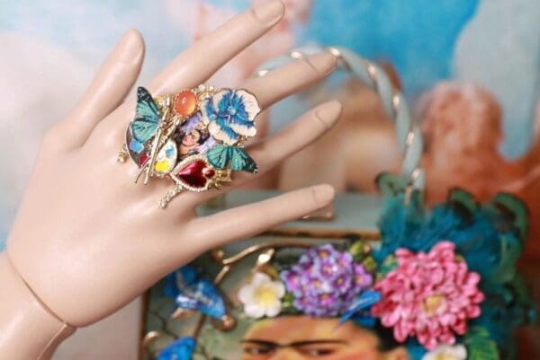 10268 Frida Kahlo Butterfly Massive Adjustable Cocktail Ring - Image 6