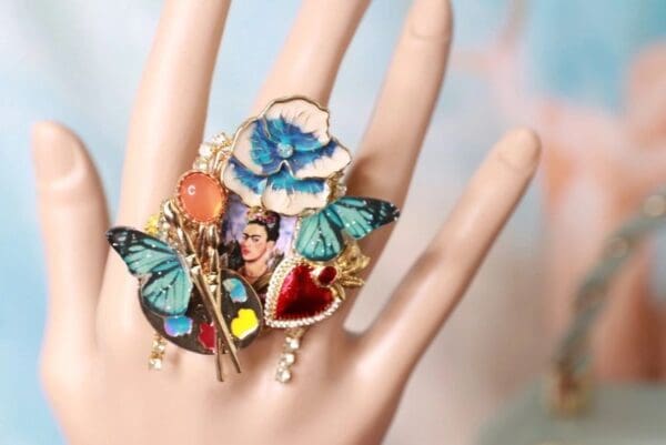 10268 Frida Kahlo Butterfly Massive Adjustable Cocktail Ring - Image 7