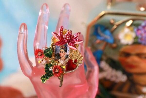 SOLD! 10268 Frida Kahlo Flowers Massive Adjustable Cocktail Ring - Image 5
