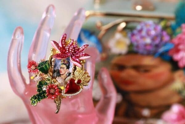 SOLD! 10268 Frida Kahlo Flowers Massive Adjustable Cocktail Ring