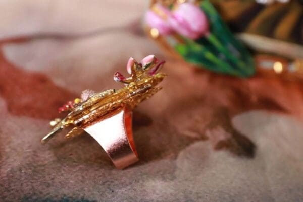 SOLD! 10268 Frida Kahlo Flowers Massive Adjustable Cocktail Ring - Image 6