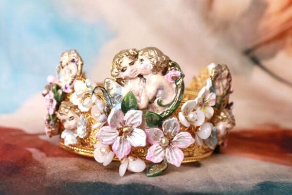 SOLD! 10280 Baroque Bridal Cherubs Flowers Headband Crown - Image 2