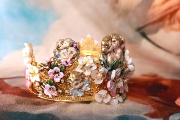 SOLD! 10280 Baroque Bridal Cherubs Flowers Headband Crown - Image 4