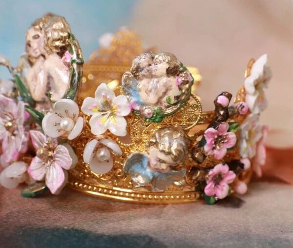 SOLD! 10280 Baroque Bridal Cherubs Flowers Headband Crown - Image 5