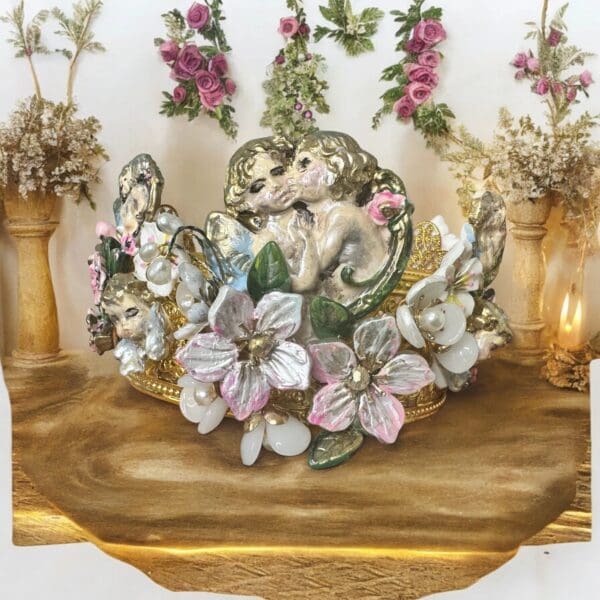 SOLD! 10280 Baroque Bridal Cherubs Flowers Headband Crown