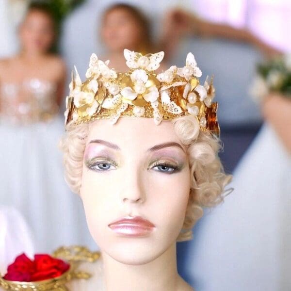 10340 Bridal Butterfly Pearl Baroque Headband Crown - Image 3