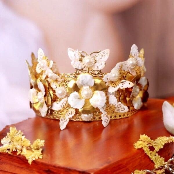 10340 Bridal Butterfly Pearl Baroque Headband Crown - Image 2