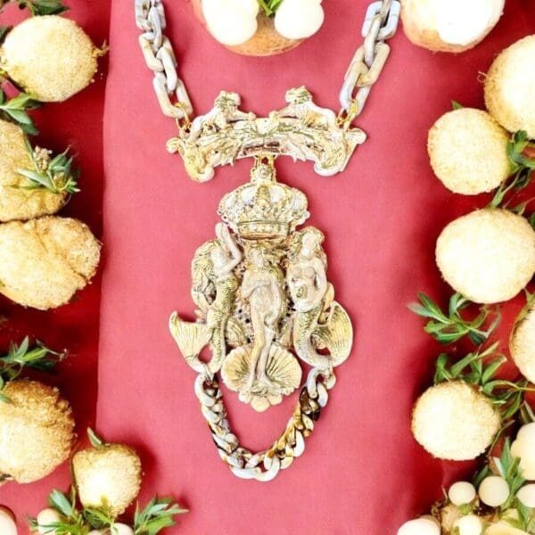 SOLD! 10356 Wooden effect Birth Of Venus Large Necklace