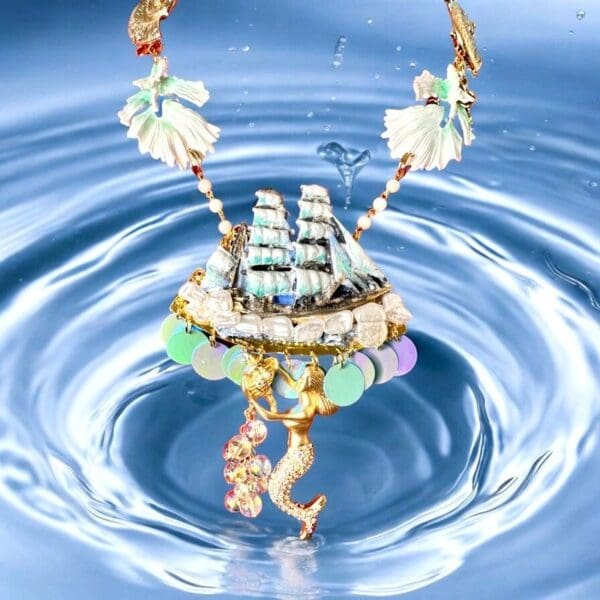 SOLD! 10366 Nautical Mermaid Ship Unusual Necklace - Image 2