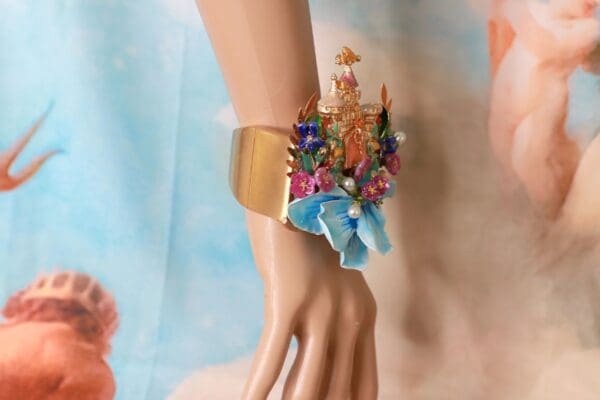 A close up of a person wearing a bracelet
