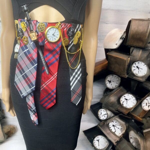 A woman wearing a dress with ties around the waist.