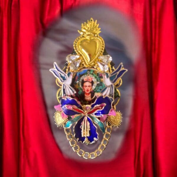 A picture of the back of a red curtain.