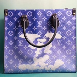 A blue bag with clouds on it