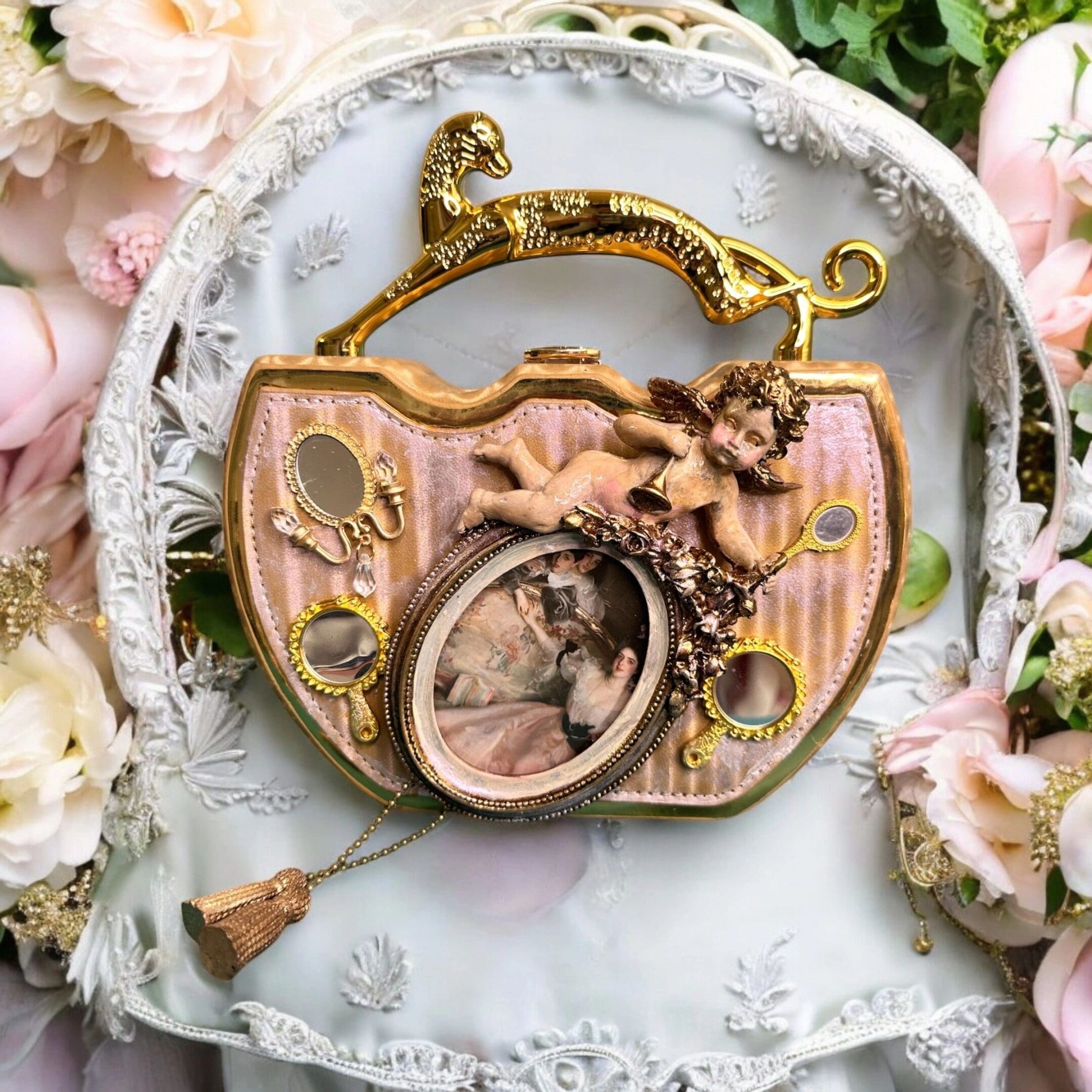 A close up of a clock on top of a plate