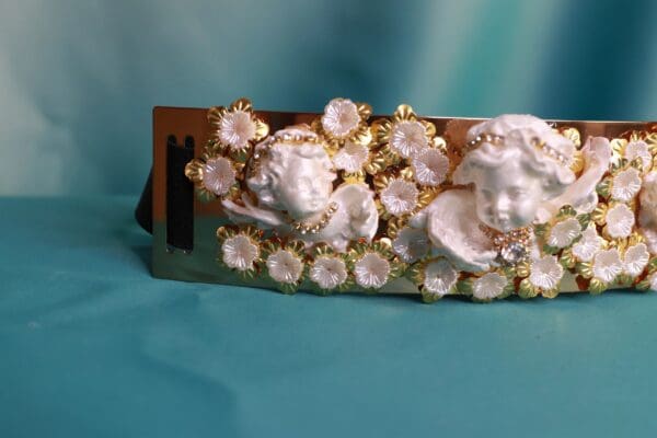 A close up of a purse on a table