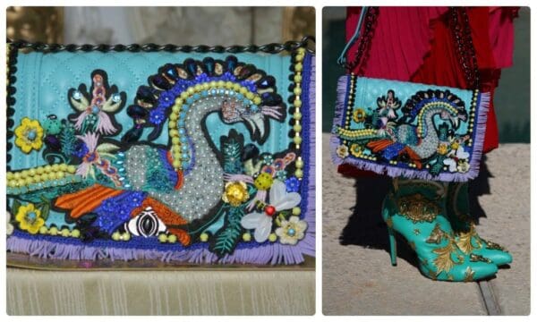 A collage of pictures with shoes and bags
