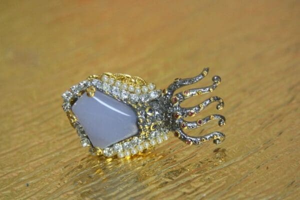 A close up of a ring on top of a table