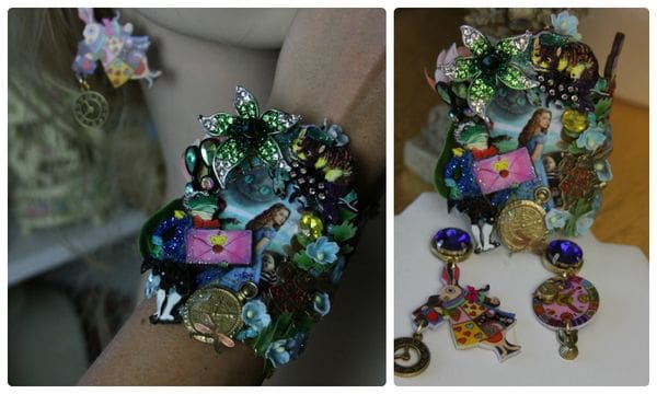 A collage of pictures with a bracelet and other items.