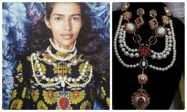 A woman wearing a dress and jewelry.