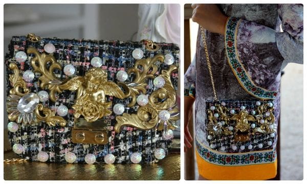 A collage of photos with a purse and a woman