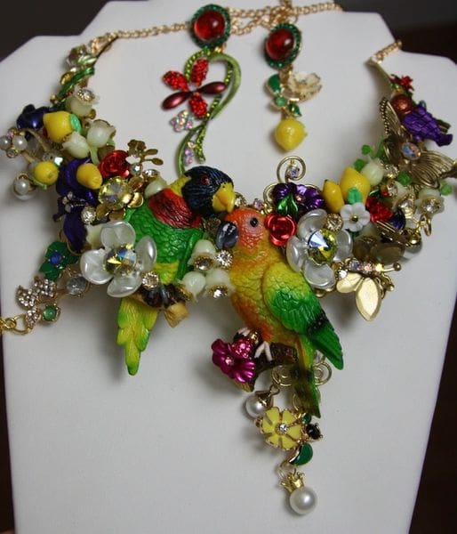 A necklace and earrings set with colorful beads