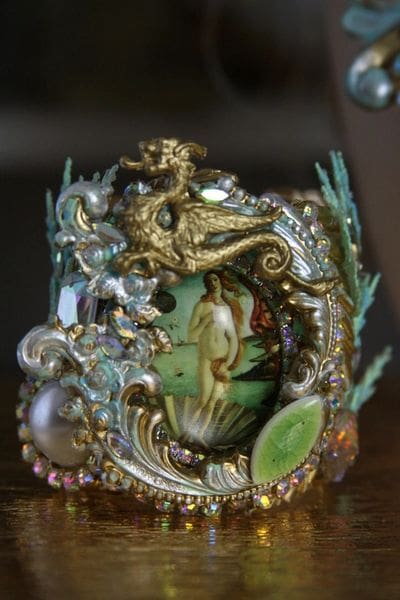 A close up of an ornate object on display.