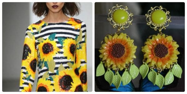 A woman wearing a dress and a sunflower