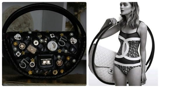 A steering wheel and a woman in a bathing suit