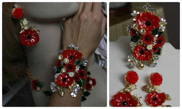 A collage of photos with red flowers and leaves.