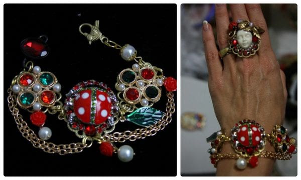 A lady bug bracelet and ring set