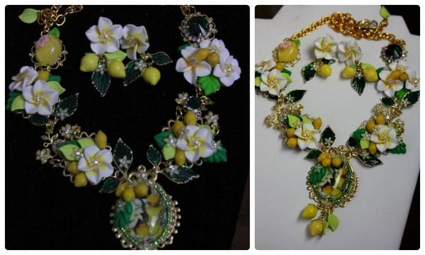 A collage of pictures with lemons and flowers.