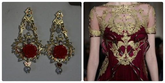 A close up of a necklace and a picture of a dress