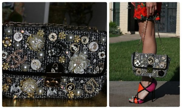 A collage of photos with a purse and woman
