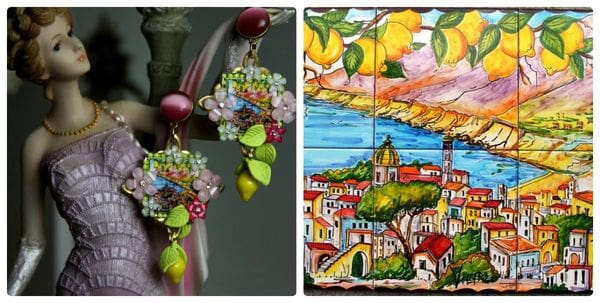A close up of two pictures with one picture of a tree and the other is a painting