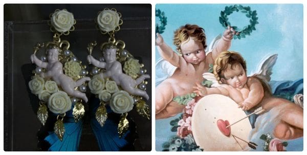 A collage of two pictures with one picture of cherubs.