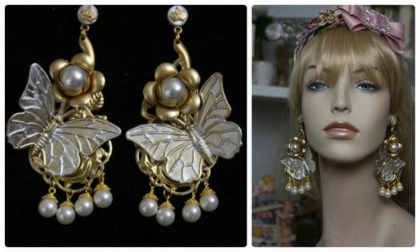 A collage of two pictures with a woman wearing a head piece.