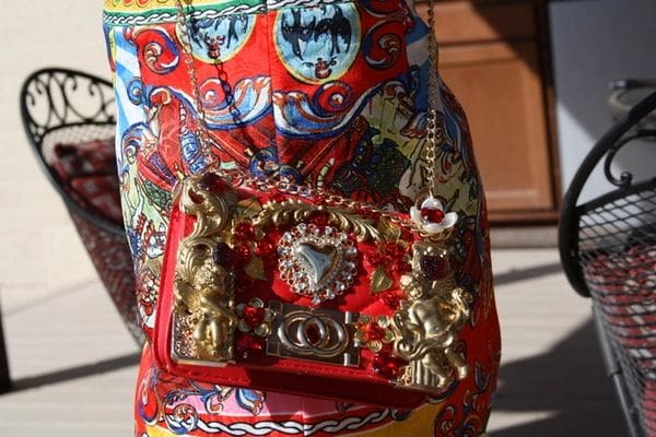 A close up of the back of a bag