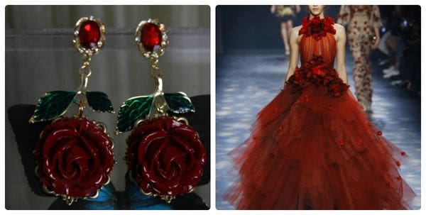 A red rose and a woman in a dress