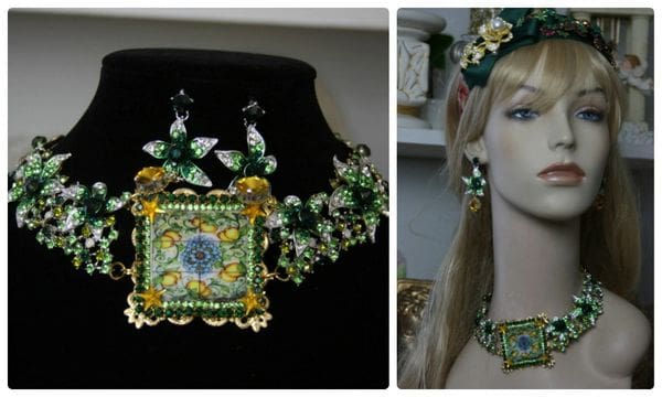 A collage of pictures with a woman wearing jewelry.