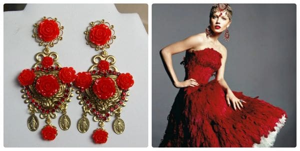 A red dress and a necklace with flowers