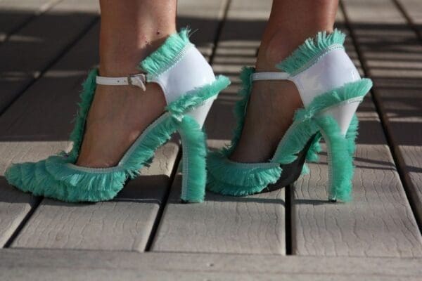 SOLD! 1389 Spring 2017 Designer Inspired Fringe Mint Heels Size US10 - Image 4