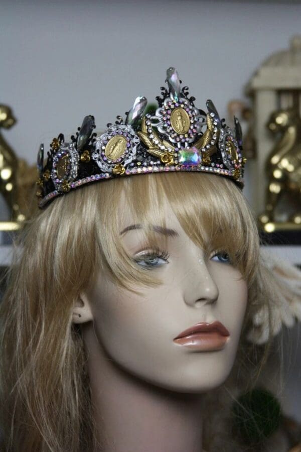 SOLD! 1397 Baroque Virgin Mary Coin Crystal Black Headband - Image 2