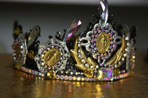 SOLD! 1397 Baroque Virgin Mary Coin Crystal Black Headband - Image 5