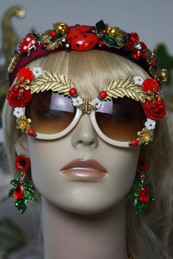 SOLD! 1405 Designer Inspired Baroque Collection 2016 Ladybug Enamel Crystal Headband - Image 2