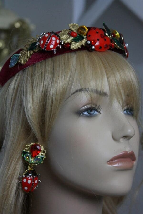 SOLD! 1405 Designer Inspired Baroque Collection 2016 Ladybug Enamel Crystal Headband - Image 7