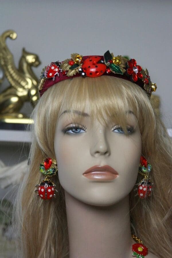 SOLD! 1405 Designer Inspired Baroque Collection 2016 Ladybug Enamel Crystal Headband - Image 3