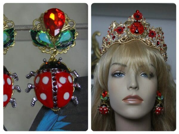 SOLD! 1406 Designer Inspired Baroque Ladybug Crystal Earrings Studs